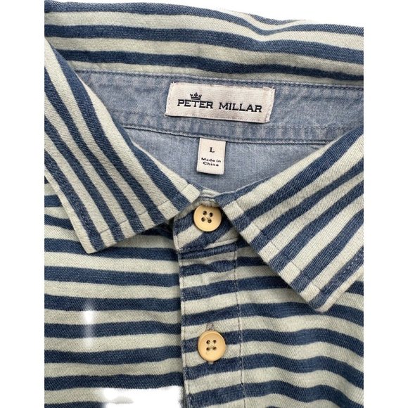 Peter Millar Men's Front Pocket 100% Cotton Short Sleeve Blue Stripes Golf Polo - Picture 4 of 5